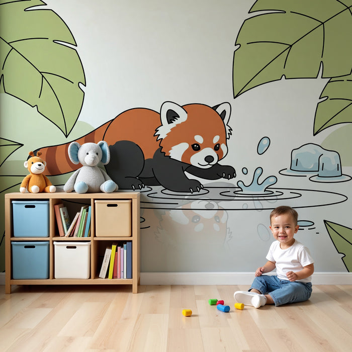 Kinderzimmer Tapete | Spaßiger Roter Panda in der Natur