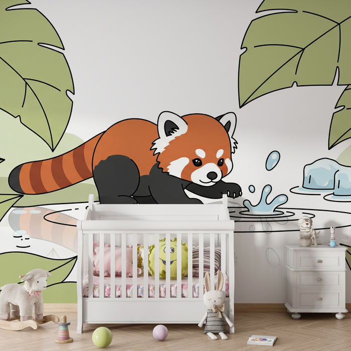 Kinderzimmer Tapete | Spaßiger Roter Panda in der Natur
