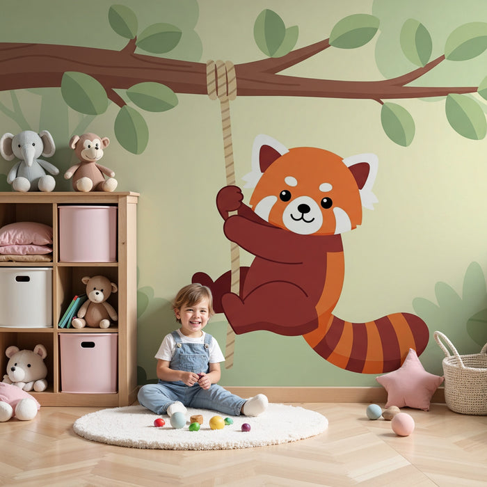 Kinderzimmer Tapete | Abenteuerlicher Roter Panda im Dschungel