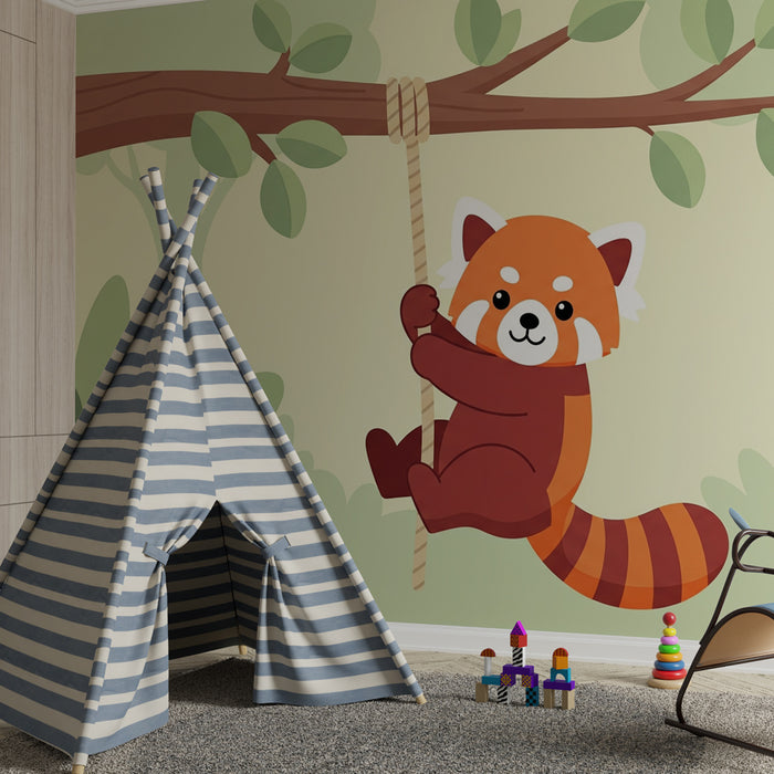 Kinderzimmer Tapete | Abenteuerlicher Roter Panda im Dschungel