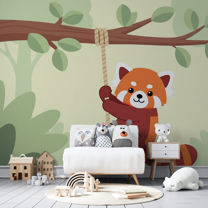 Kinderzimmer Tapete | Abenteuerlicher Roter Panda im Dschungel