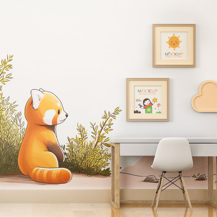 Tapet pentru cameră de copii | Panda roșu contemplativ într-un peisaj natural