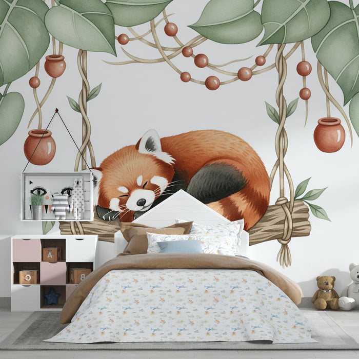 Kinderkamer behang | Slapende rode panda in de jungle