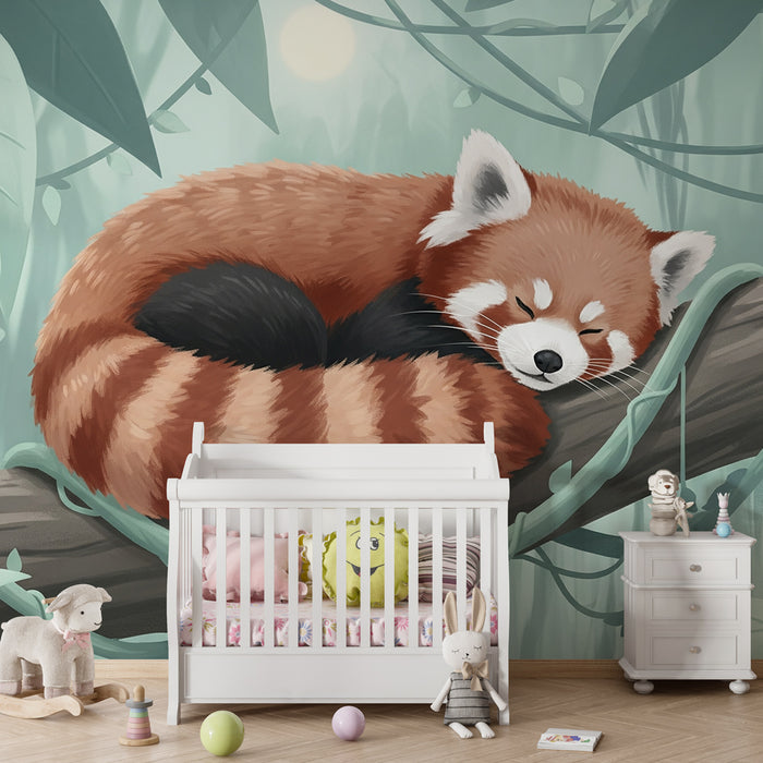 Papier peint chambre enfant | Panda roux endormi dans la jungle