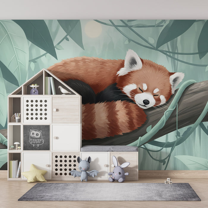Papier peint chambre enfant | Panda roux endormi dans la jungle