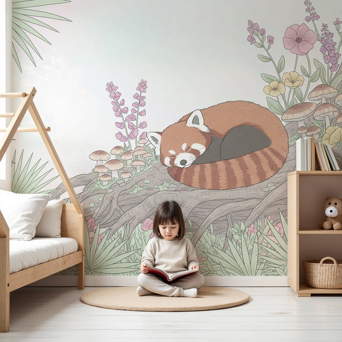 Papier peint chambre enfant | Panda roux endormi dans la nature