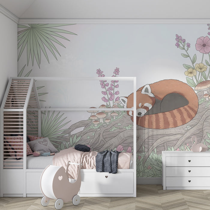 Papier peint chambre enfant | Panda roux endormi dans la nature