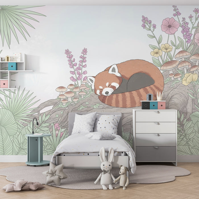 Papier peint chambre enfant | Panda roux endormi dans la nature