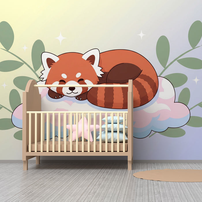 Kinderzimmer Tapete | Schlafender Roter Panda auf einer Wolke