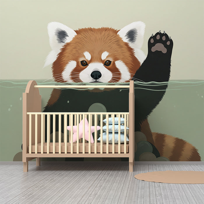 Barntapet | Lekfull röd panda i vattnet med färgglada bollar