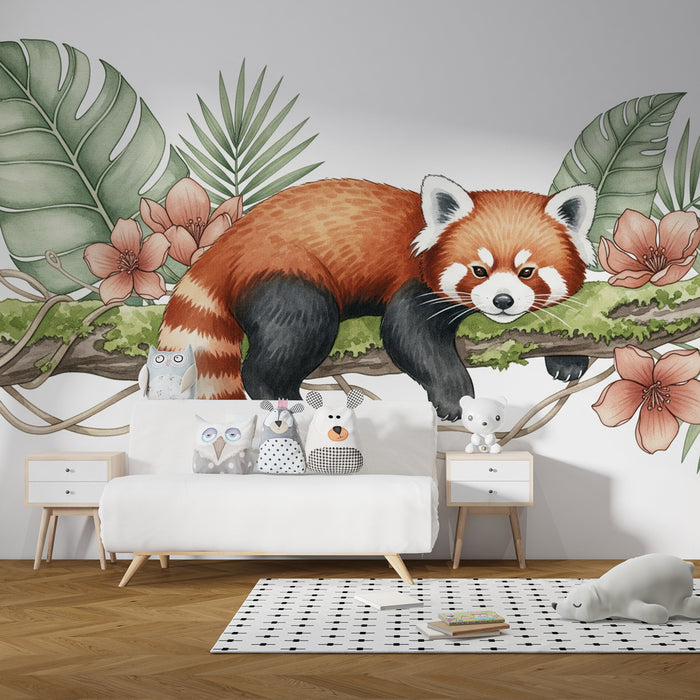 Kinderzimmer Tapete | Verspielter Roter Panda im Dschungel