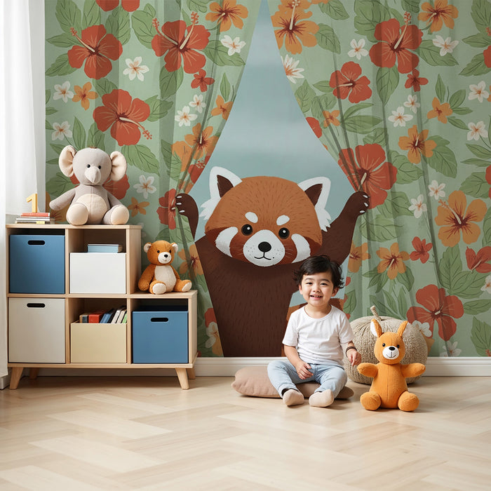 Detská izba tapeta | Červený panda a tropické kvety