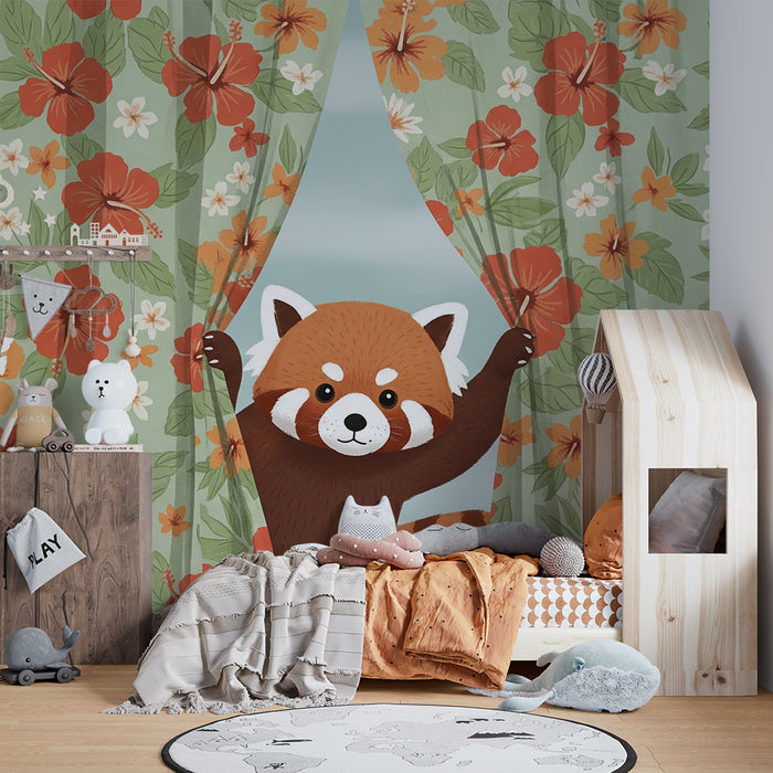 Detská izba tapeta | Červený panda a tropické kvety