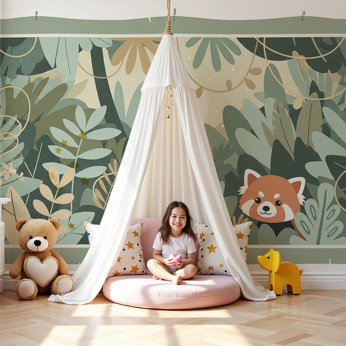 Kinderzimmer Tapete | Roter Panda und tropischer Dschungel