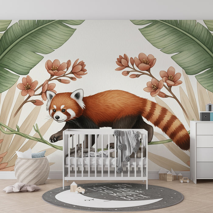 Gyermekszoba tapéta | Vörös panda és trópusi dzsungel