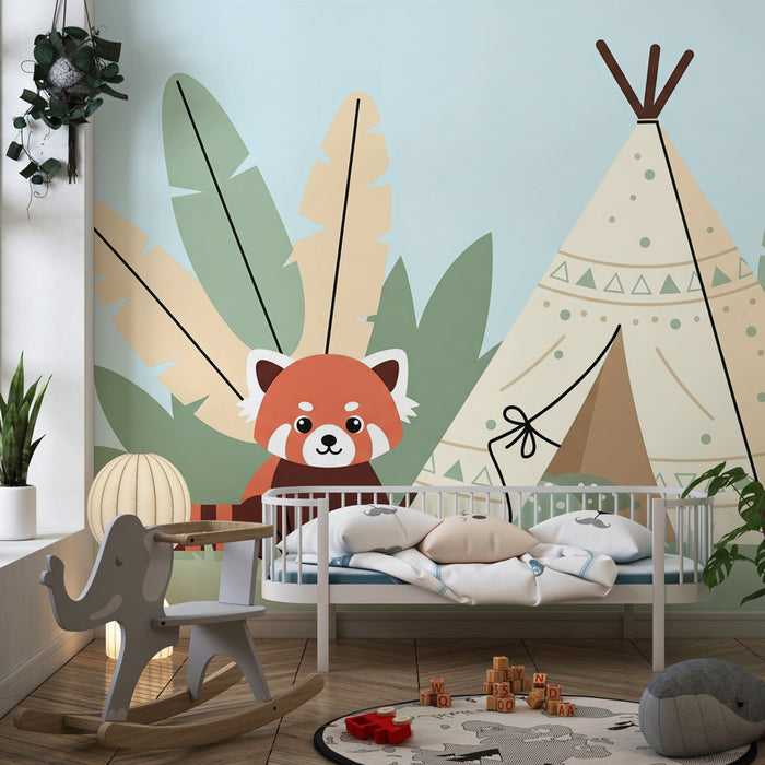 Kinderzimmer Tapete | Roter Panda und Abenteuer-Tipi