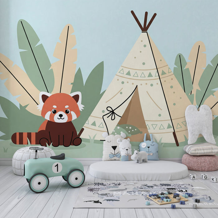 Kinderzimmer Tapete | Roter Panda und Abenteuer-Tipi