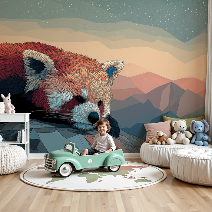 Papel de parede criança | Спокоен червен панда в планински пейзаж