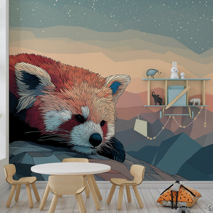 Papel de parede criança | Спокоен червен панда в планински пейзаж