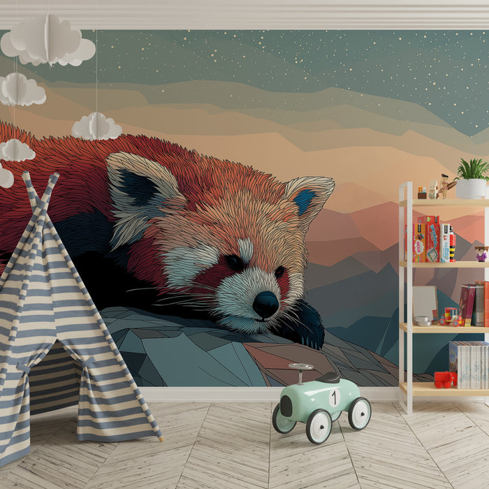 Papel de parede criança | Спокоен червен панда в планински пейзаж