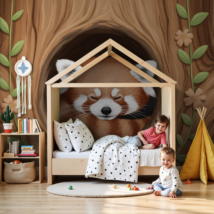 Papier peint chambre enfant | Panda roux paisiblement endormi