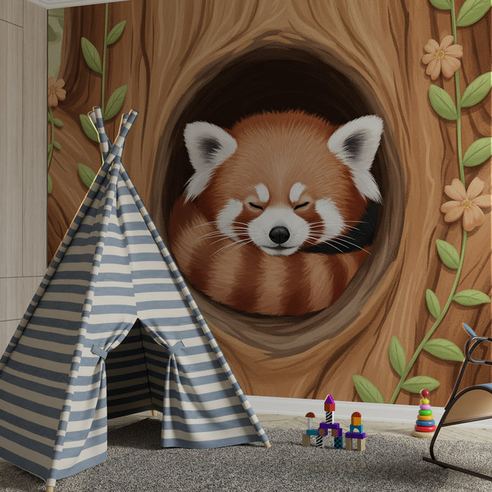 Papier peint chambre enfant | Panda roux paisiblement endormi