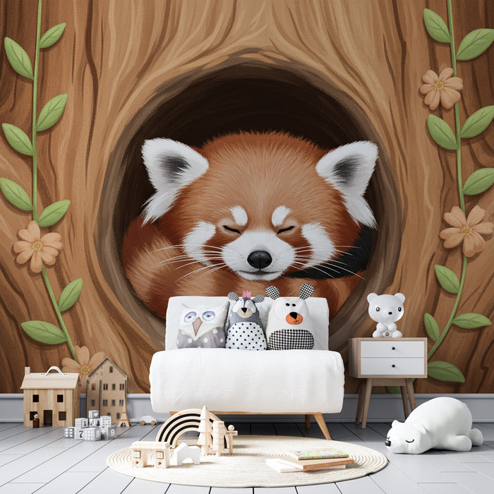 Papier peint chambre enfant | Panda roux paisiblement endormi
