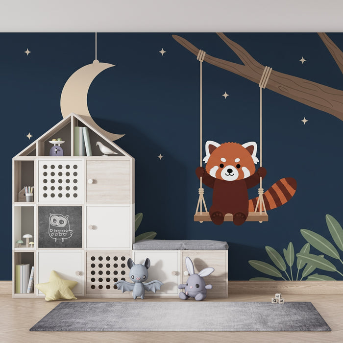 Papel pintado infantil | Panda rojo bajo un cielo estrellado
