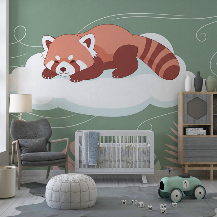 Kinderzimmer Tapete | Roter Panda auf einer Wolke