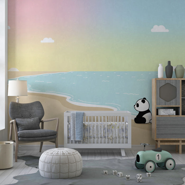 Kinderkamer behang | Panda op het strand