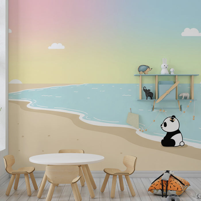Kinderkamer behang | Panda op het strand