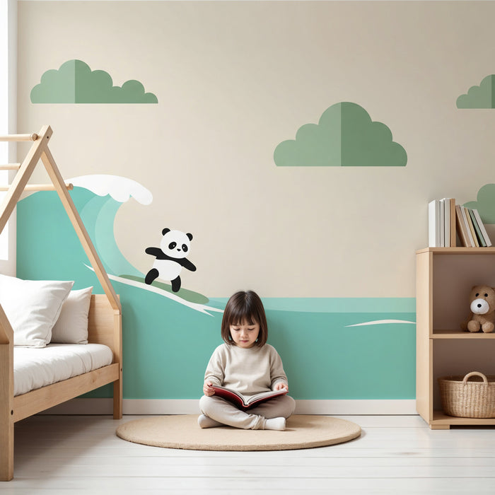 Papier peint chambre enfant | Panda sur une planche de surf