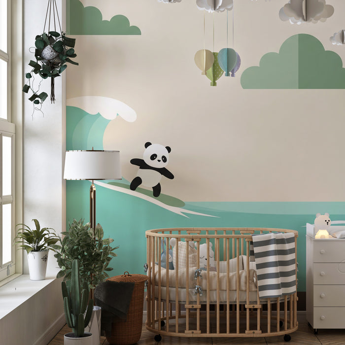 Papier peint chambre enfant | Panda sur une planche de surf