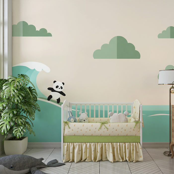 Papier peint chambre enfant | Panda sur une planche de surf