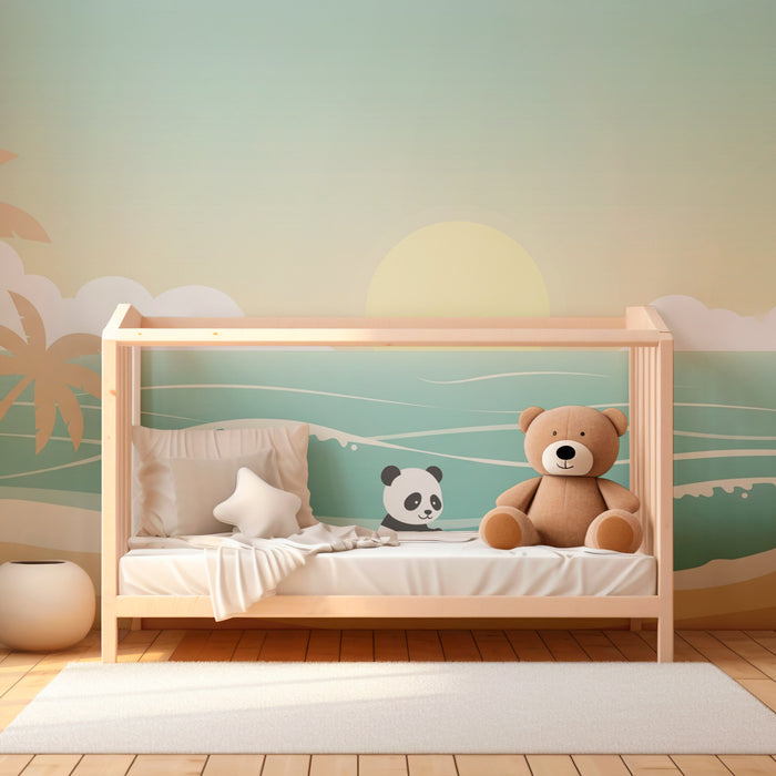 Tapety dla dzieci | Surfer panda na plaży