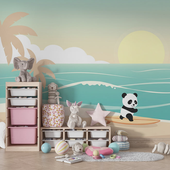 Tapety dla dzieci | Surfer panda na plaży