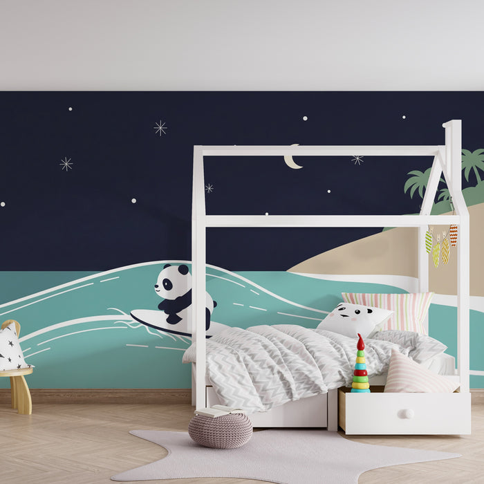 Papier peint chambre enfant | Panda surfeur sous les étoiles