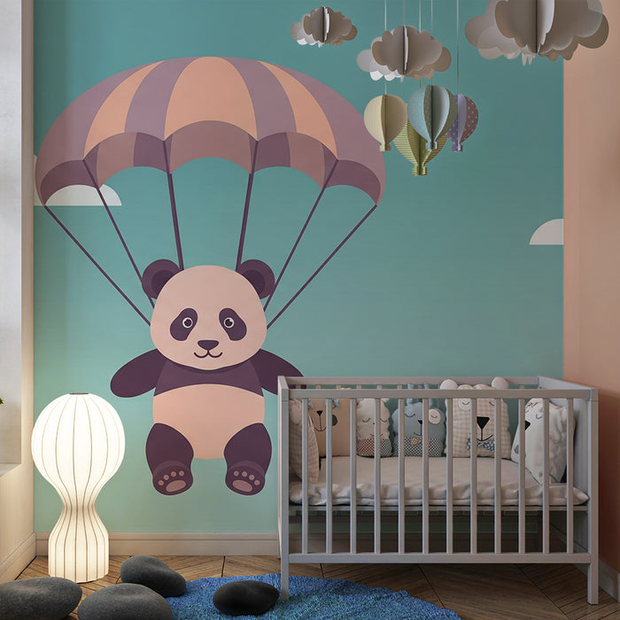 Papier peint chambre enfant | Panda sympathique en parachute