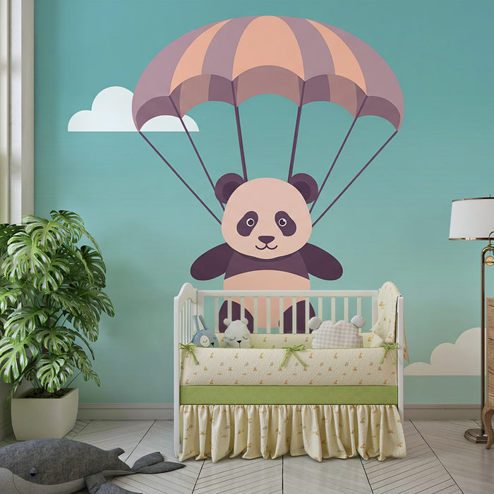 Papier peint chambre enfant | Panda sympathique en parachute