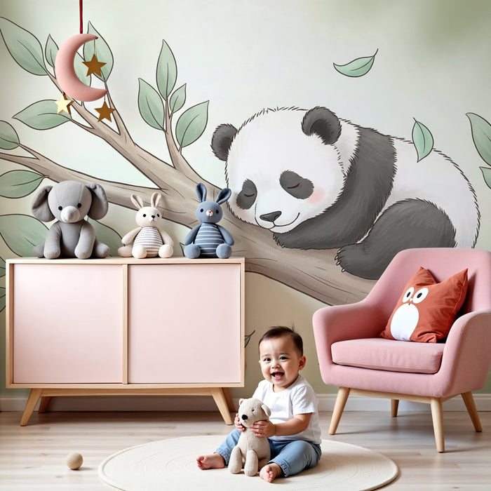 Kinderzimmer Tapete | Süßer Panda auf einem Ast