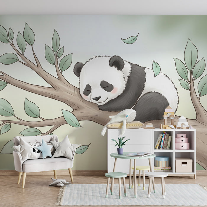 Kinderzimmer Tapete | Süßer Panda auf einem Ast