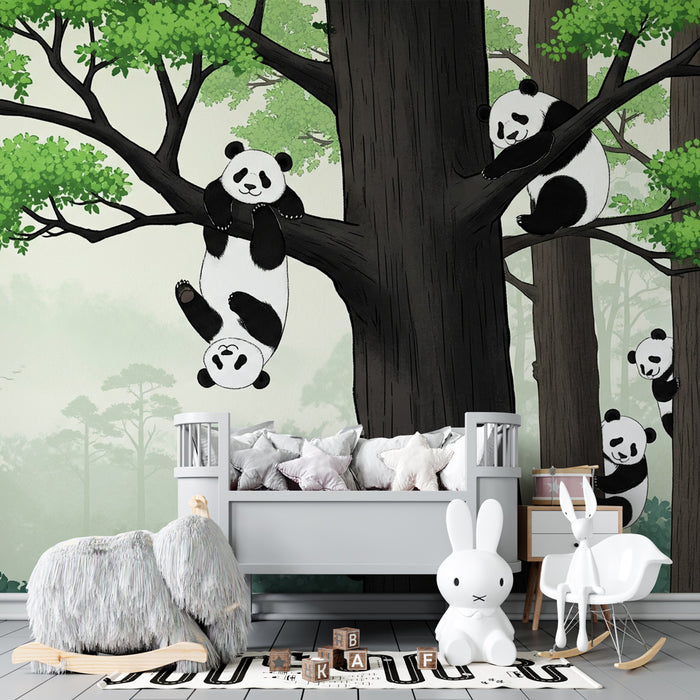 Kinderkamer behang | Speelse panda's in het bos