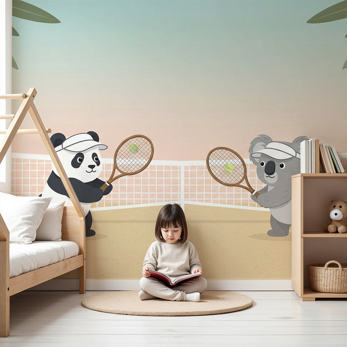 Tapet copii | Pandas și koala jucând tenis
