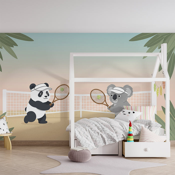 Tapet copii | Pandas și koala jucând tenis