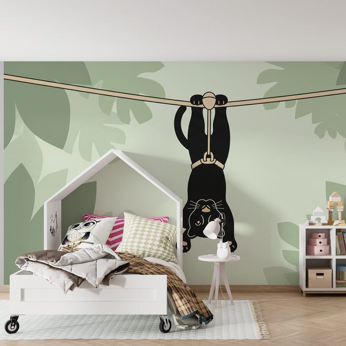 Kids room wallpaper | Playful panther in the jungle