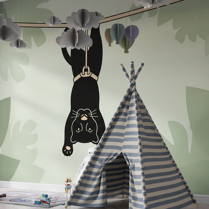 Kids room wallpaper | Playful panther in the jungle