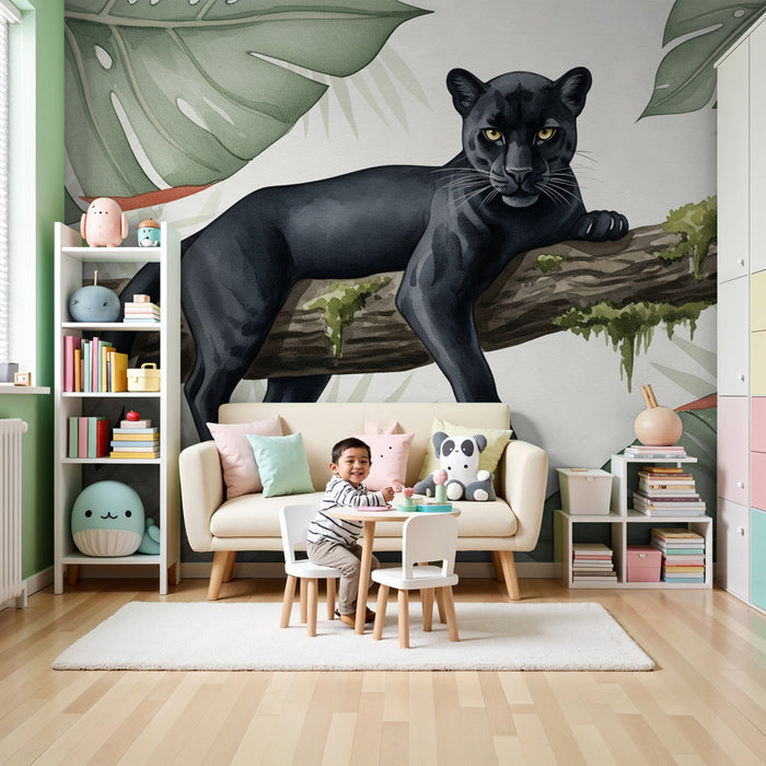 Kids room wallpaper | Majestic panther in a lush jungle