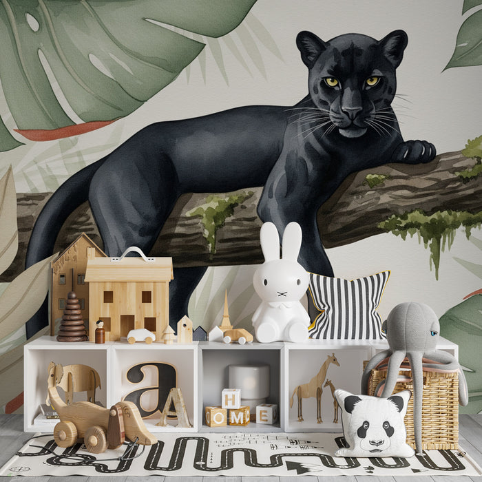 Kids room wallpaper | Majestic panther in a lush jungle