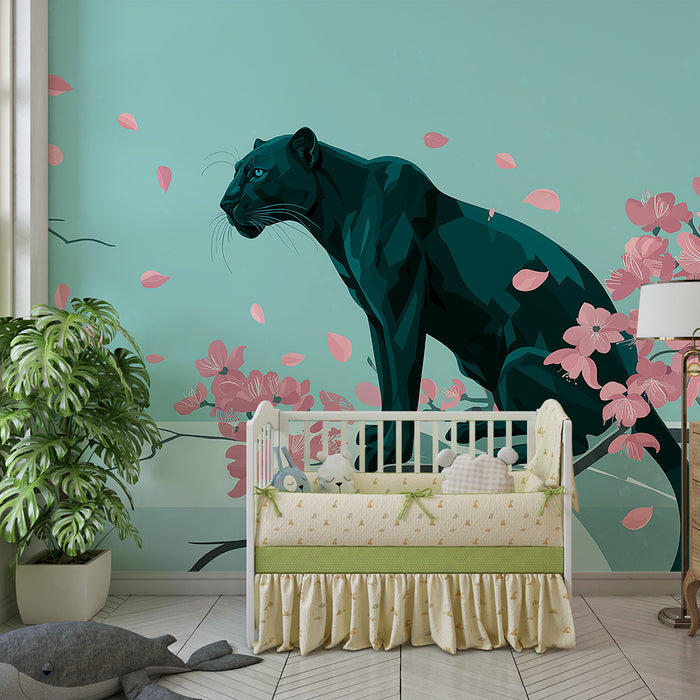 Barntapet | Majestätisk panter bland körsbärsblommor