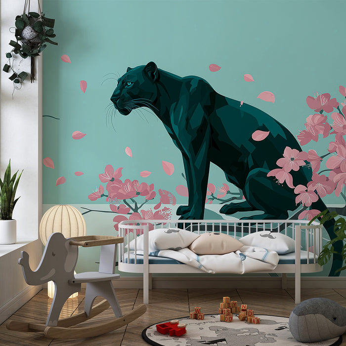 Barntapet | Majestätisk panter bland körsbärsblommor